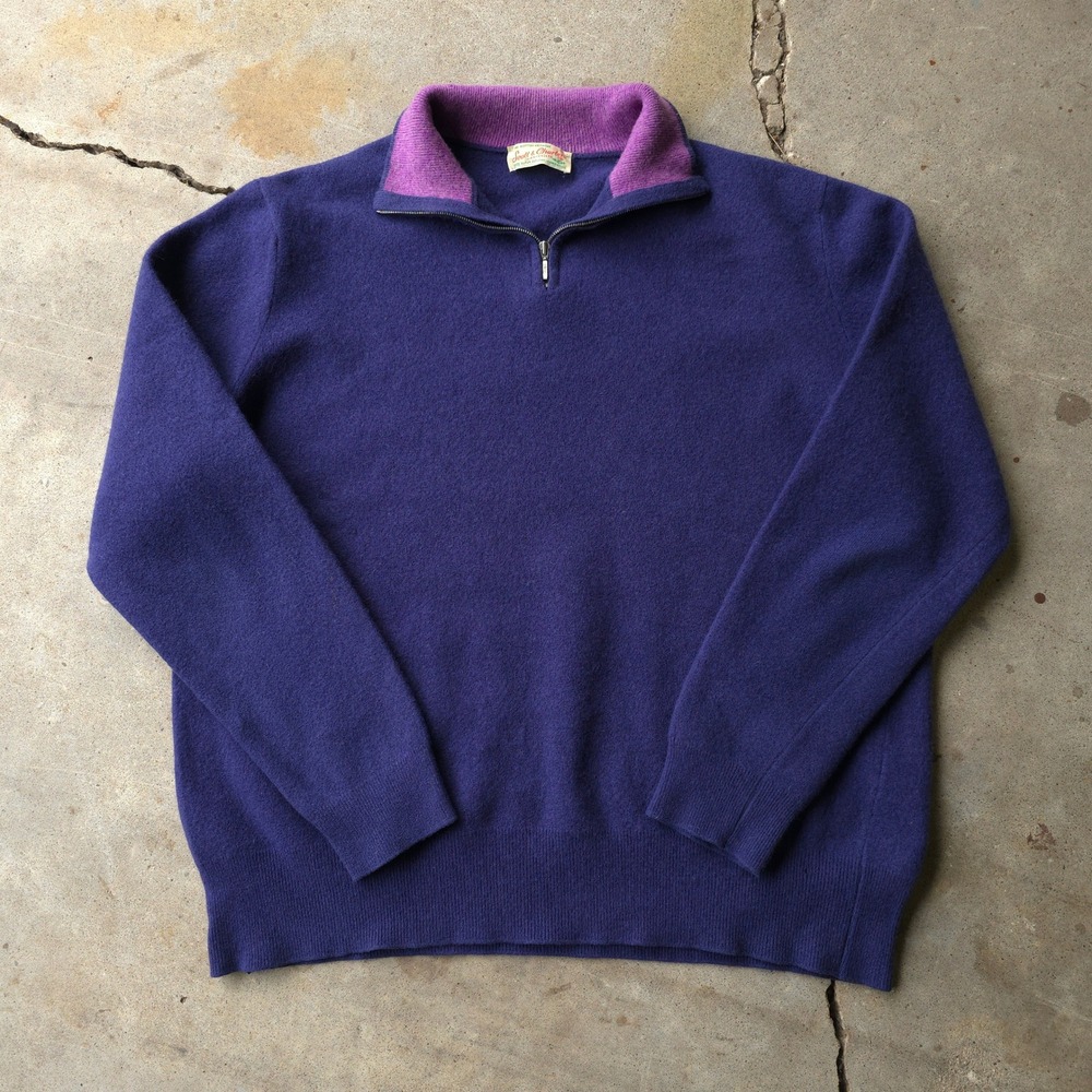 Vintage Scott & Charters Purple Quarter Zip Sweater M Lambswool Scotland